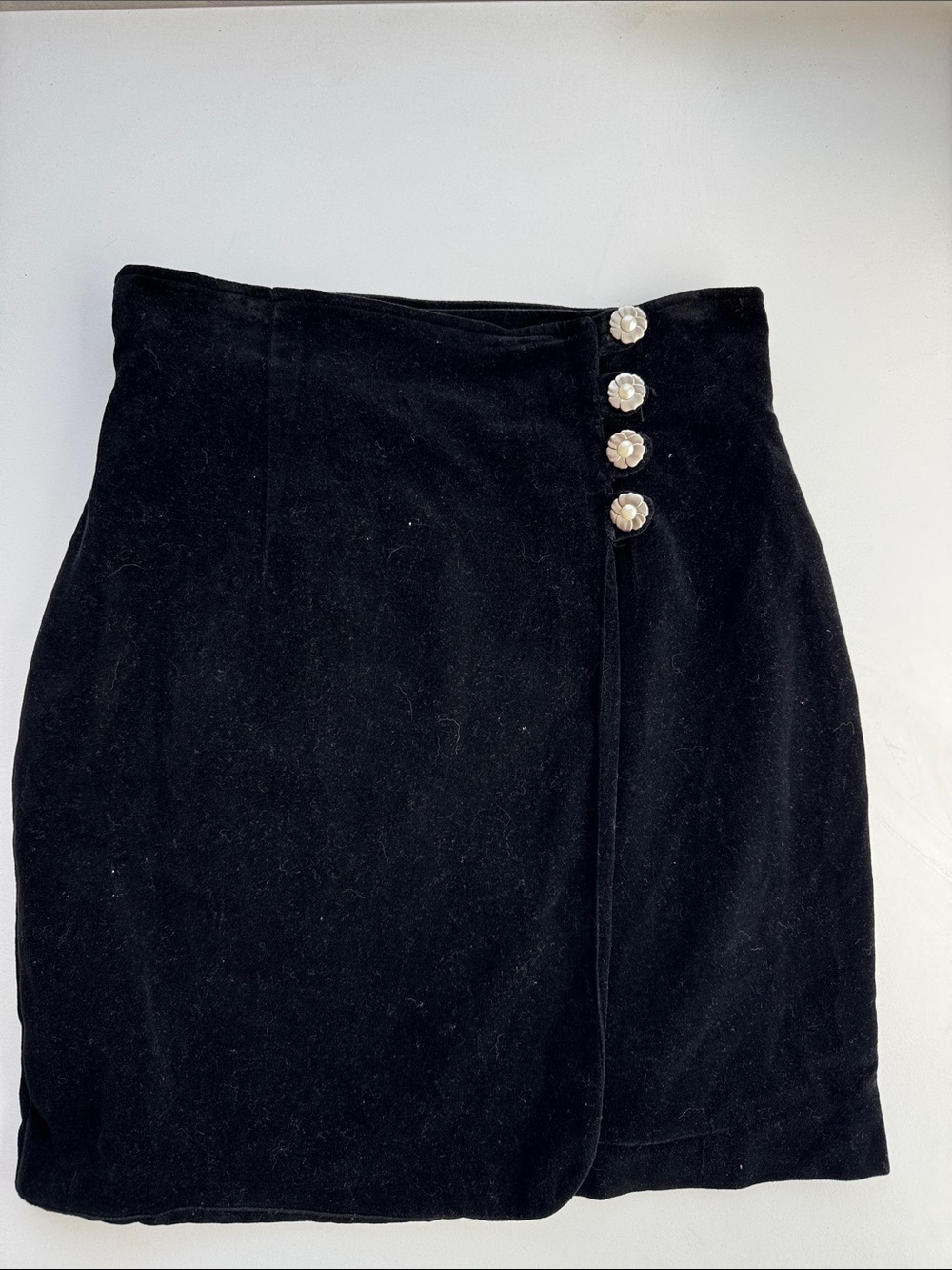 Black Velvet Mini Skirt with Pearl-Style Buttons vintage